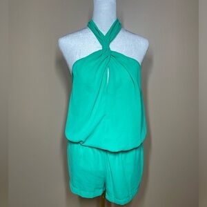 Casli Emerald Halter Tie Romper with Front Keyhole.